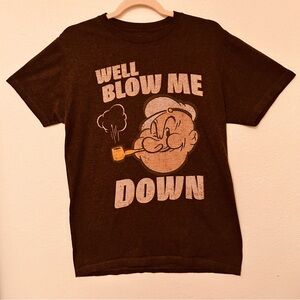 Dark Brown POPEYE T-Shirt/ “ We’ll Blow Me Down”. Men’s Medium/ Women’s Large